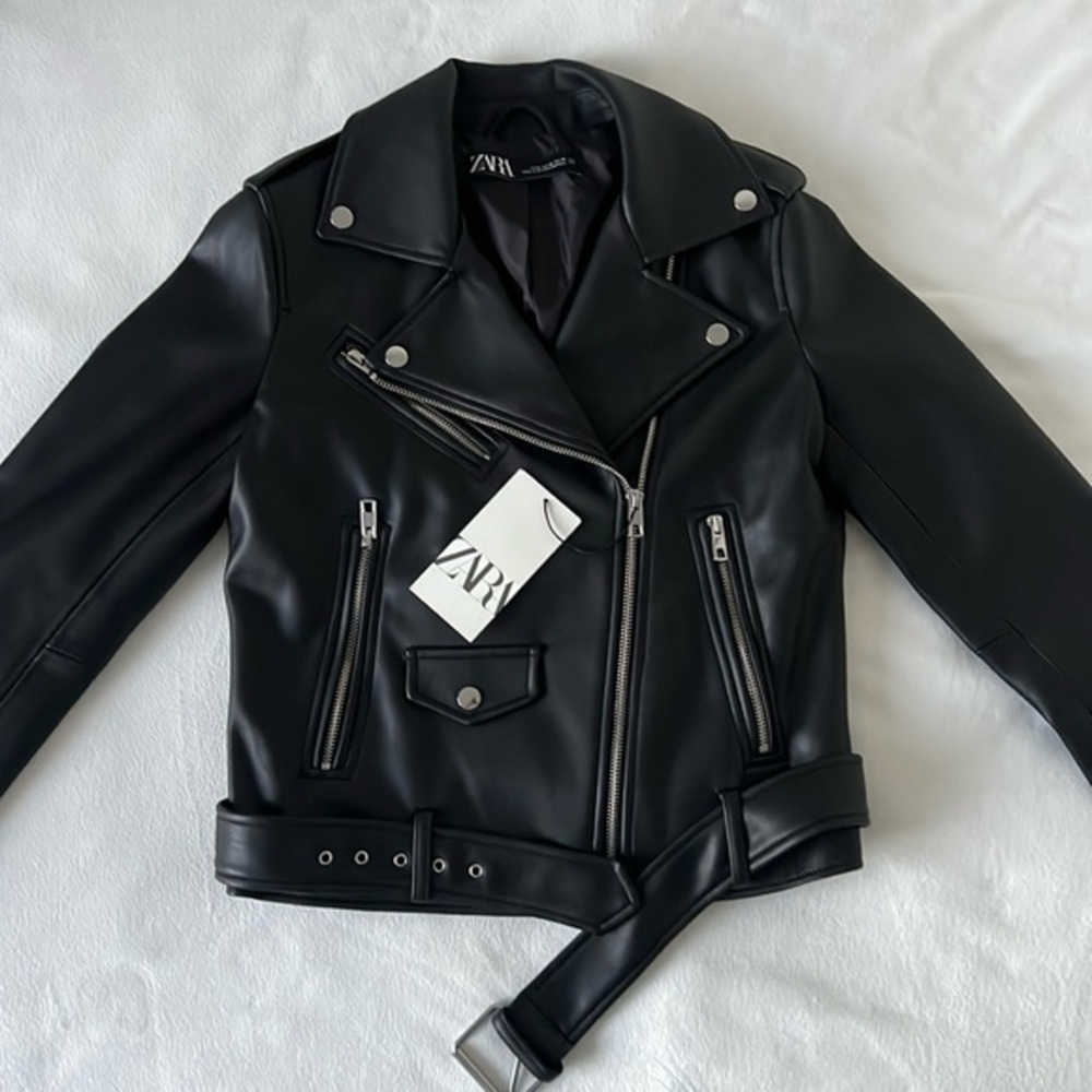Zara Black Faux Leather Moto Jacket